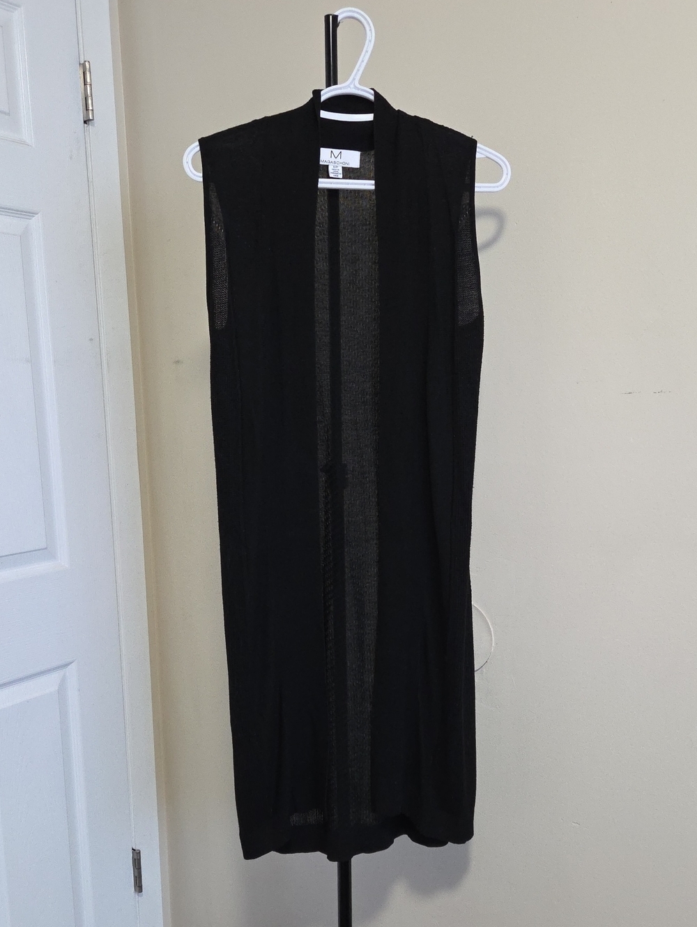 Magaschoni Black Sleeveless Longline Open Cardigan Dress